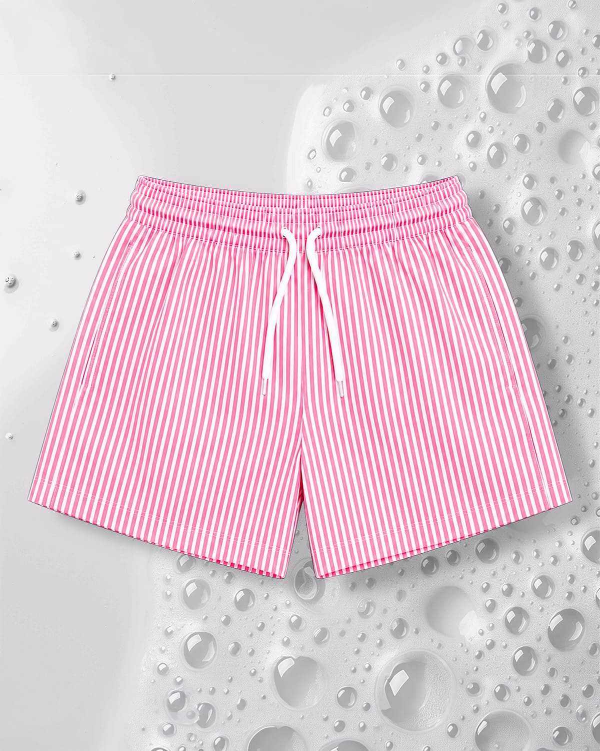 Short de bain Mago Riviera rose pastel à fines rayures vue de face