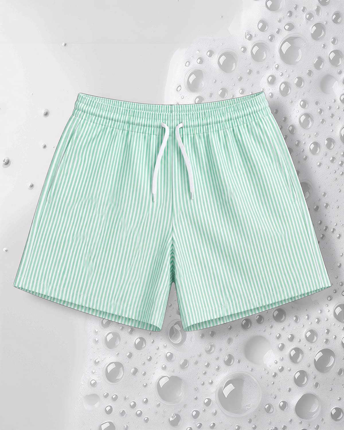Short de bain Mago Riviera vert pastel à fines rayures vue de face
