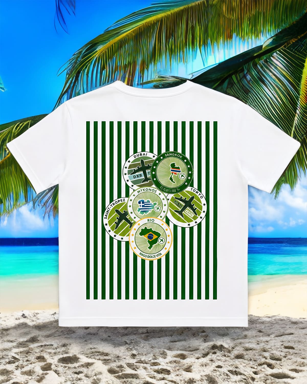 T-shirt Mago Travel Vert dos avec imprimé écussons des destinations iconiques